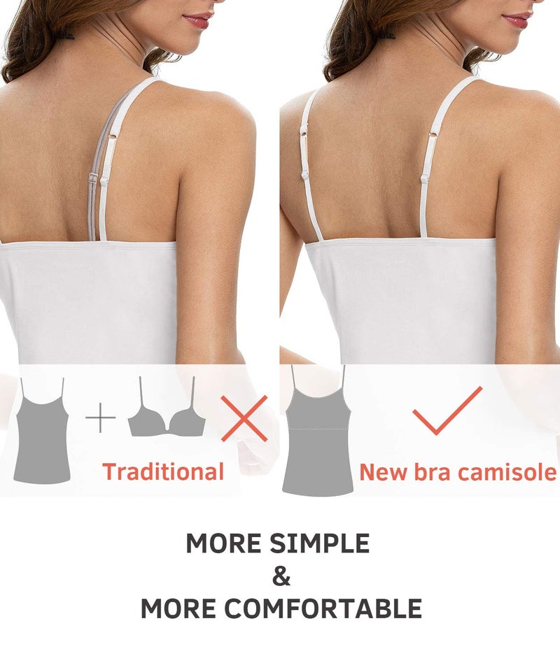 Vislivin Womens Cotton Camisole Adjustable Strap Tank Tops with Shelf Bra Stretch Undershirts 3 Pack Black/White/Gray XXL - Image 3